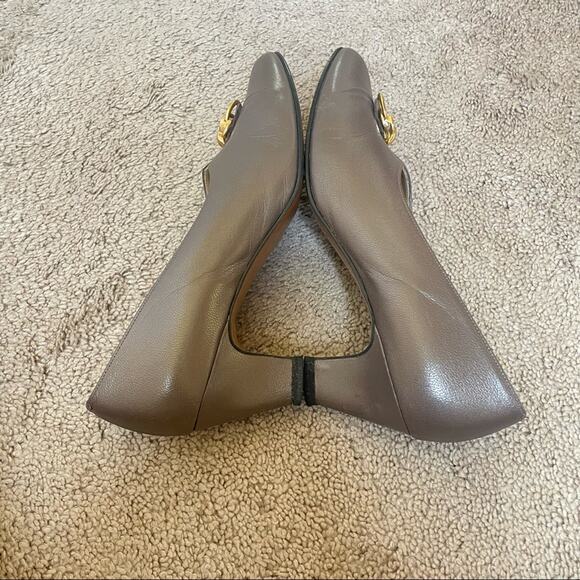 Vintage Taupe Leather Flats 80s Gold Ring Hardware Pointed Toe Retro Classic - Picture 6 of 12